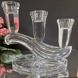 Buder Bleikristall Crystal Candle Holder Germany Triple Taper Holder Vintage Cut